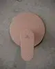Brausearmatur von Ideal Standard mit runder Rosette und Hebel zur Temperatur- und Mengenregelung, montiert auf einer hellen Wand.